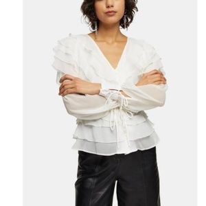 TOPSHOP PETITE Ivory Plain Ruffle Layer Blouse